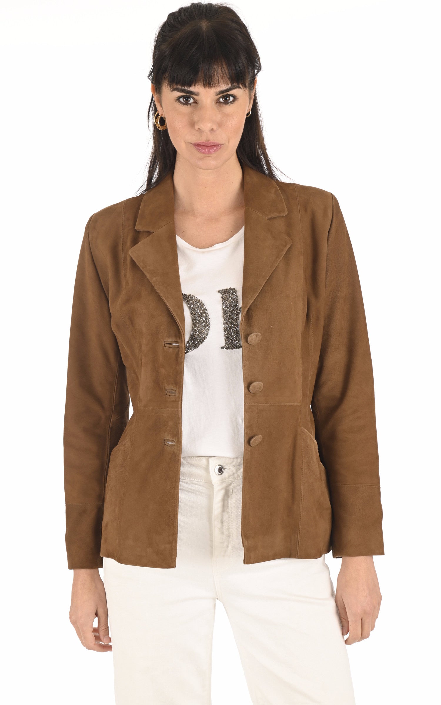 A &quot;SANDRINE FF&quot; Camel La Canadienne Veste Femme opened photo