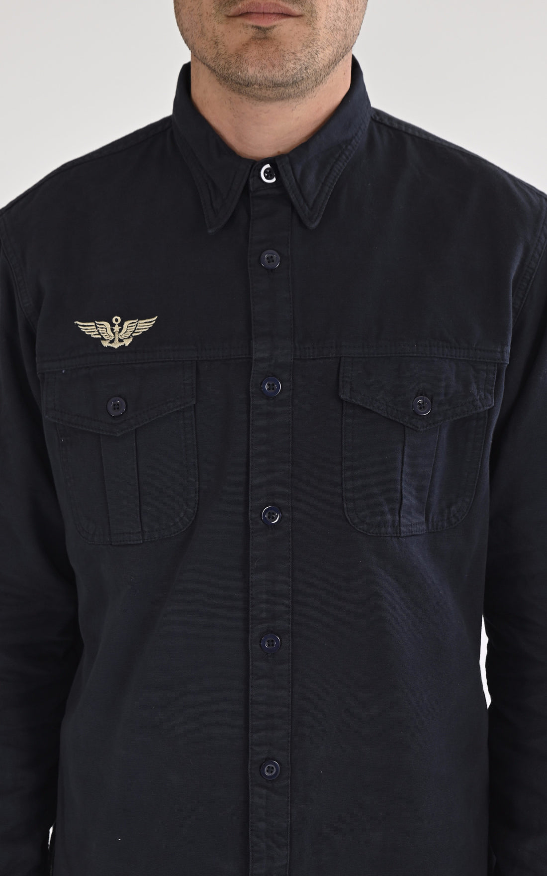 A &quot;KING AIR MN 103945&quot; Bleu Marine Marine Nationale Chemise Homme opened photo