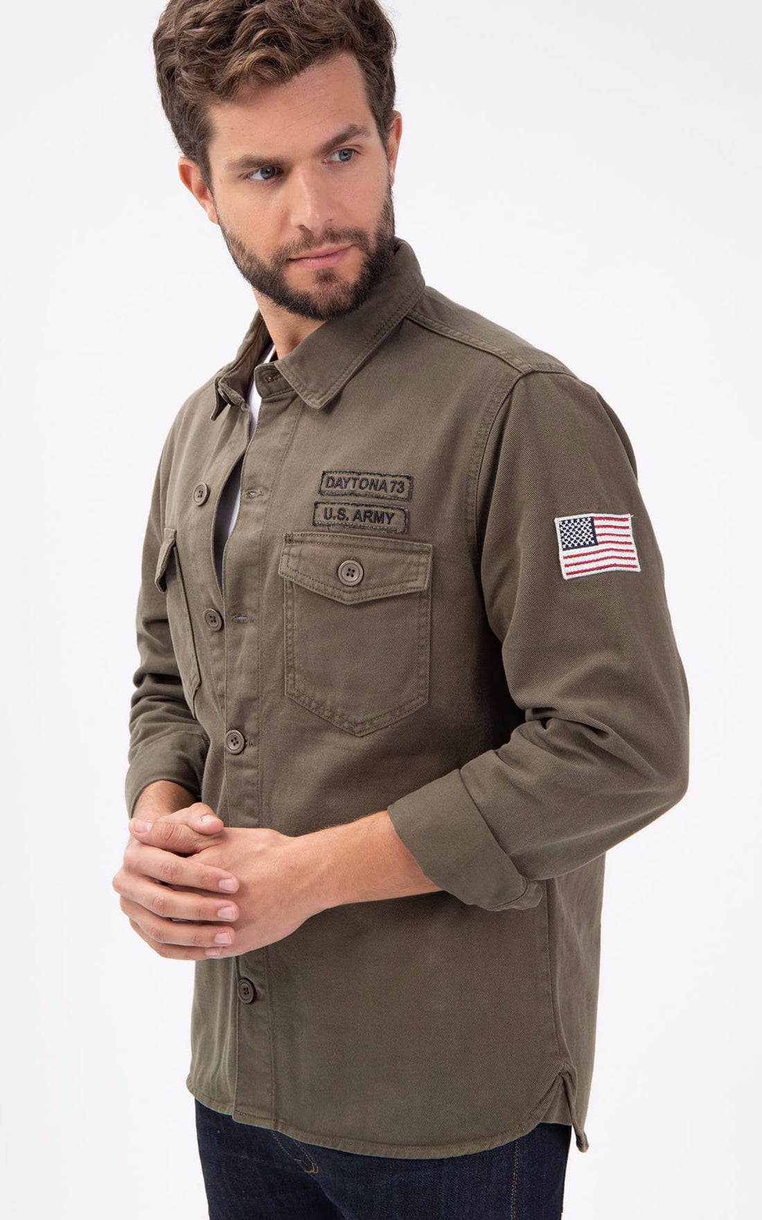 A &quot;JEFFY 102021&quot; Olive Daytona 73 Chemise Homme opened photo