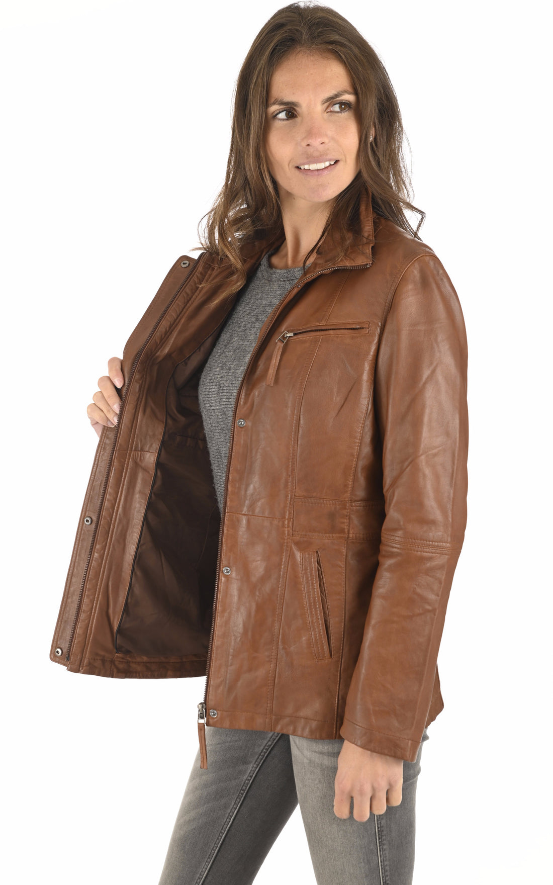 A &quot;ZURICH-3&quot; Cognac La Canadienne Veste Femme opened photo