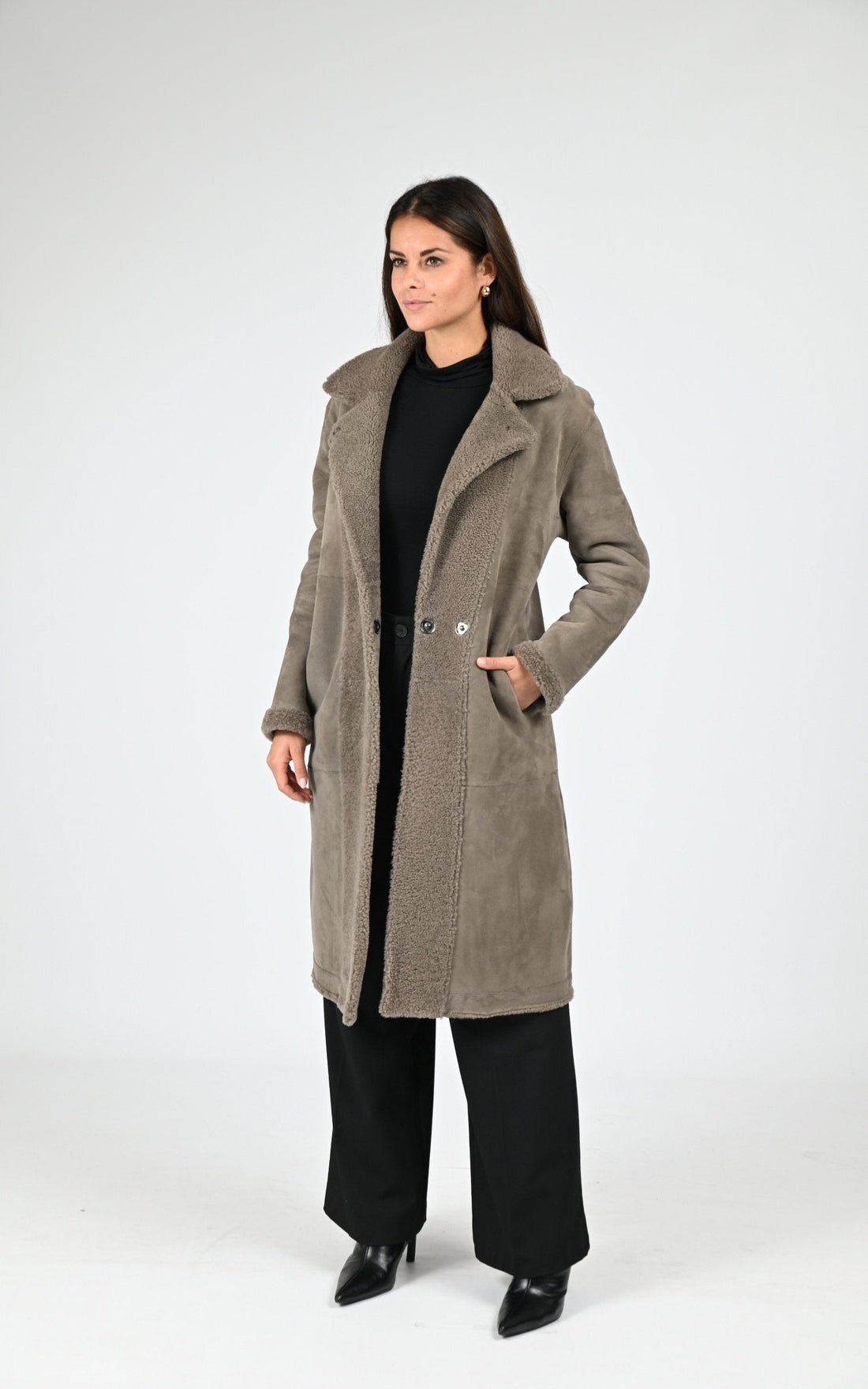 Manteau réversible peau lainée Aina taupe