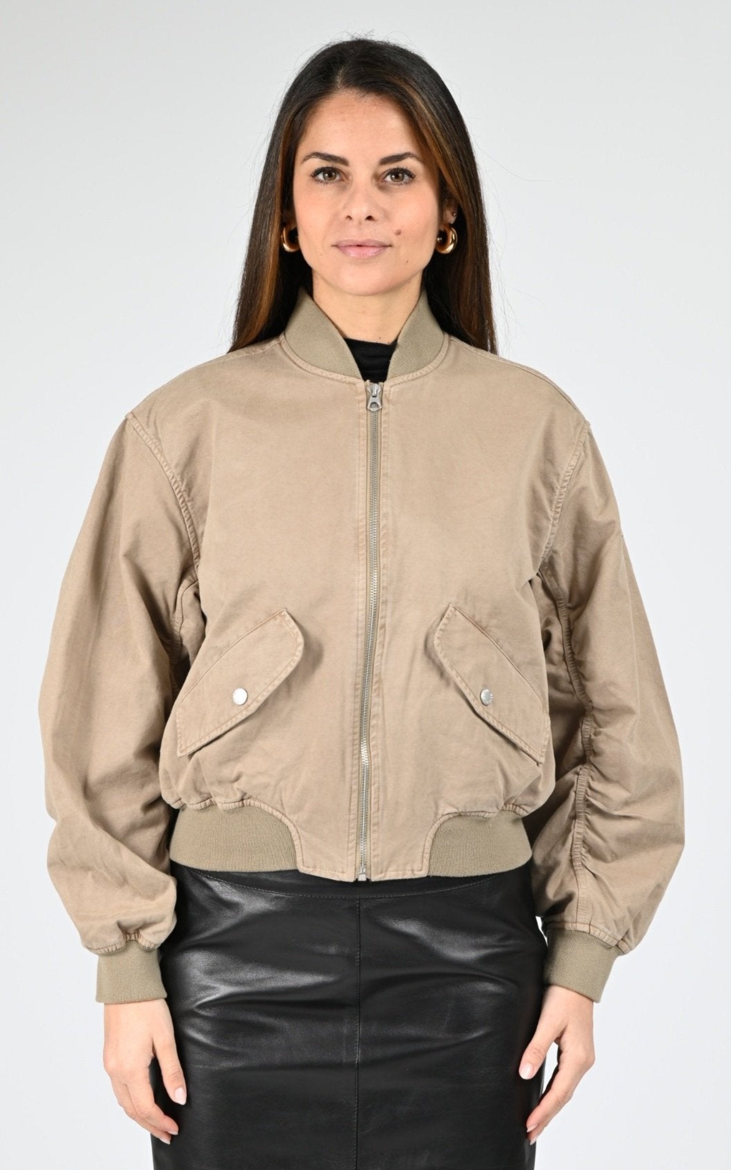 Blouson Textile Femme Schott, modèle Alicia w de couleur taupe 1