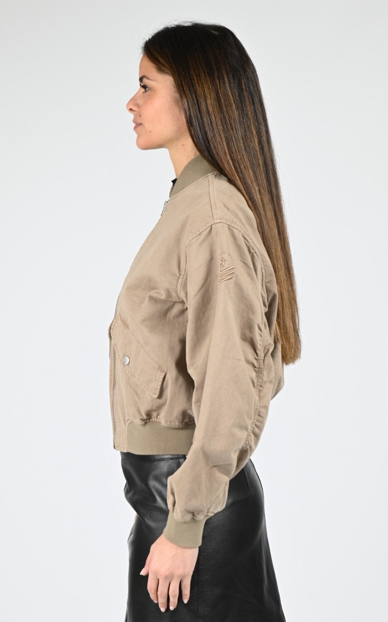 Blouson Textile Femme Schott, modèle Alicia w de couleur taupe
