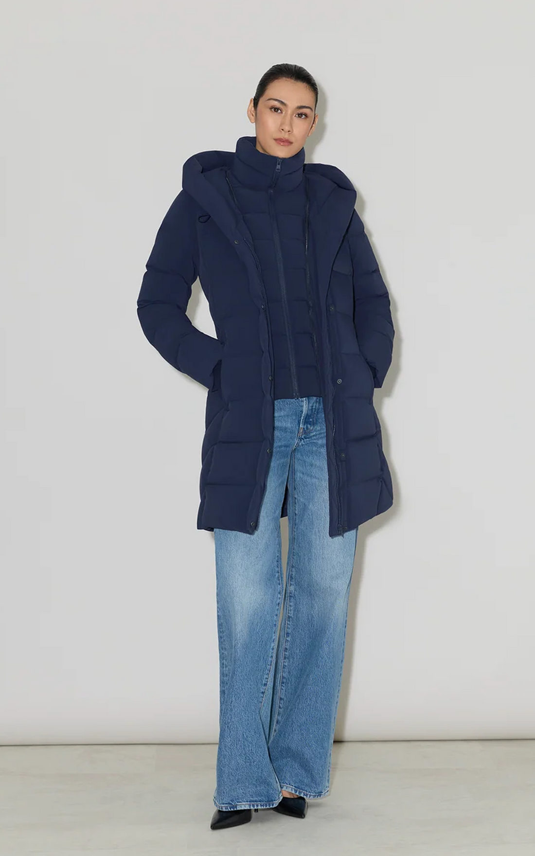Doudoune longue à capuche Sonny-U bleu foncé