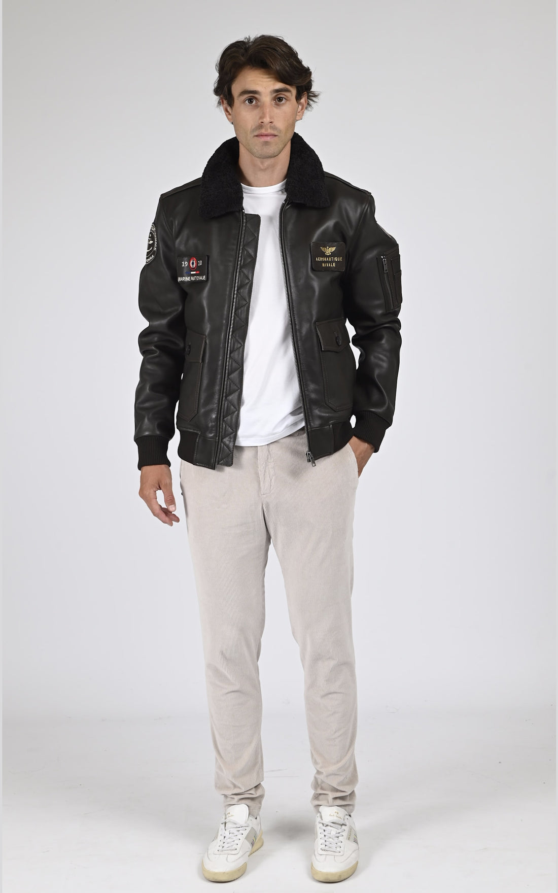 Pilote Cuir Homme Marine nationale, modèle Anm 102493 de couleur marron