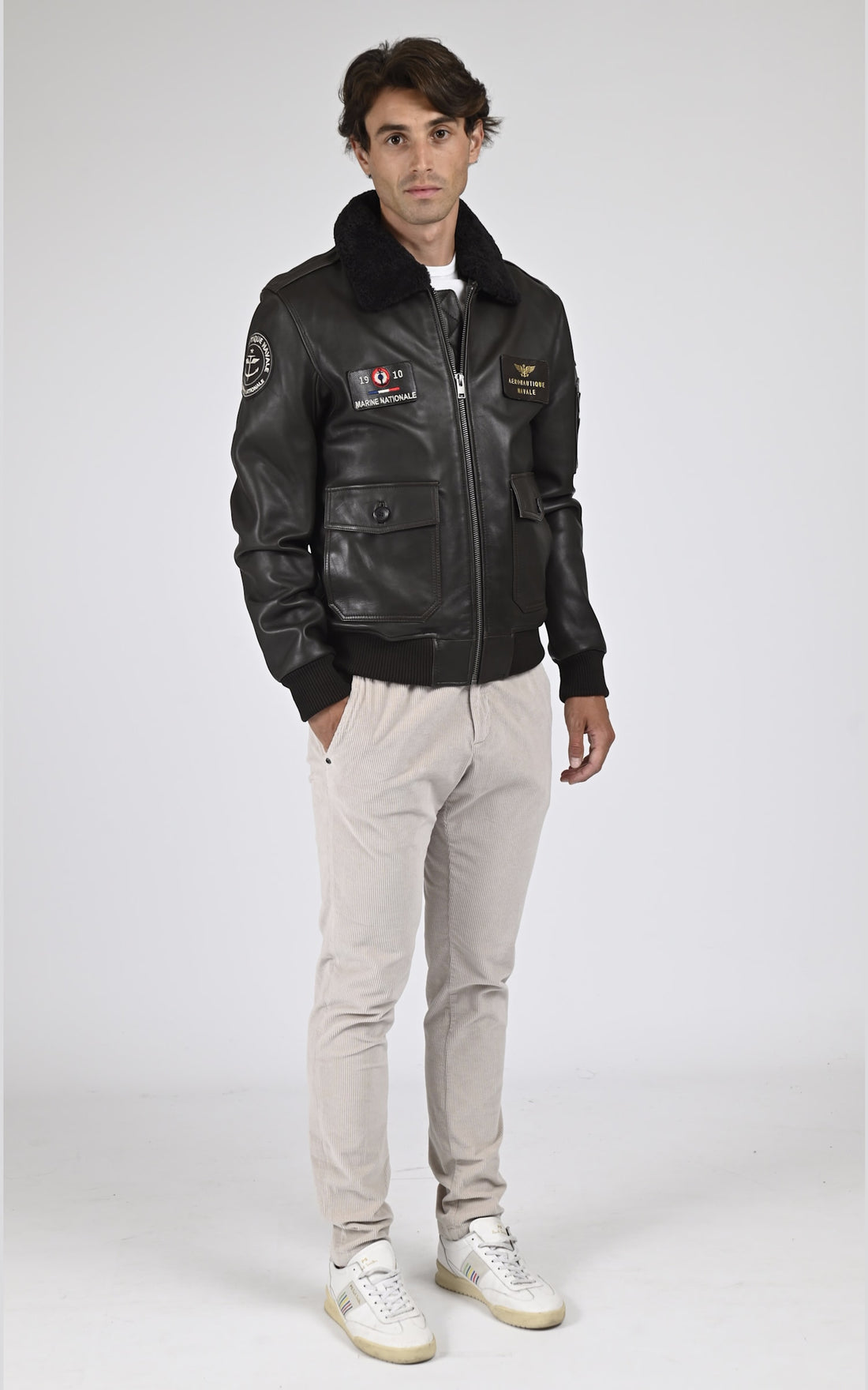 Pilote Cuir Homme Marine nationale, modèle Anm 102493 de couleur marron