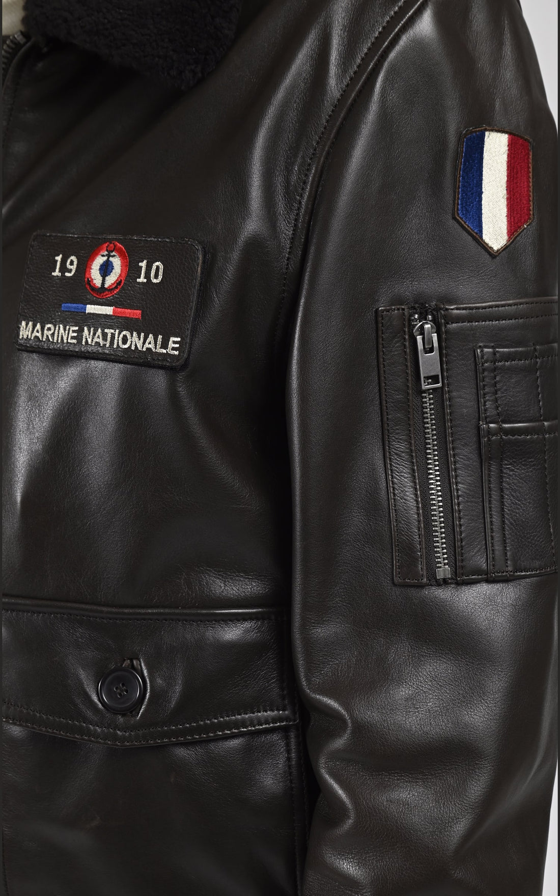 Pilote Cuir Homme Marine nationale, modèle Anm 102493 de couleur marron