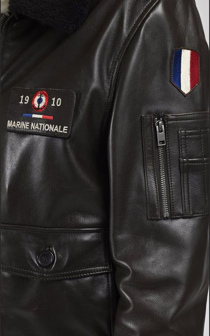 Pilote Cuir Homme Marine nationale, modèle Anm 102493 de couleur marron