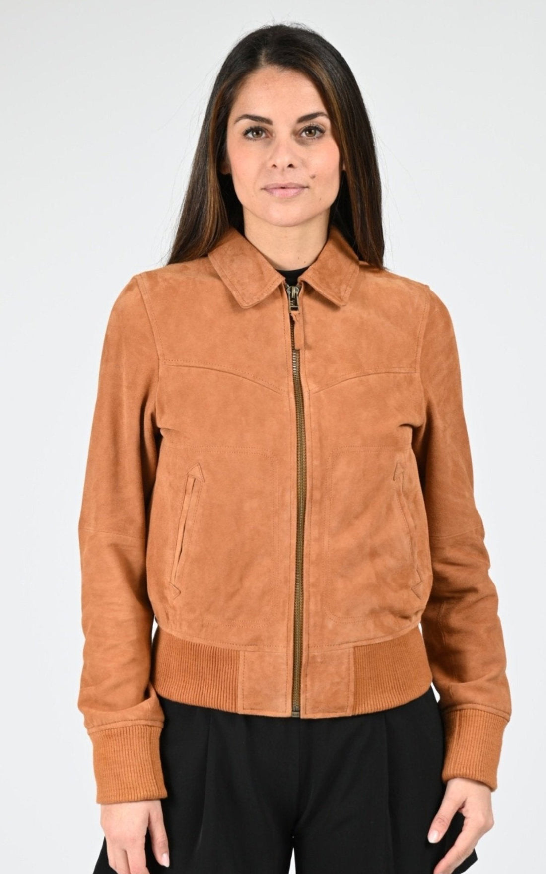 Blouson Daim Femme Rose Garden, modèle Austin 104181 de couleur cognac