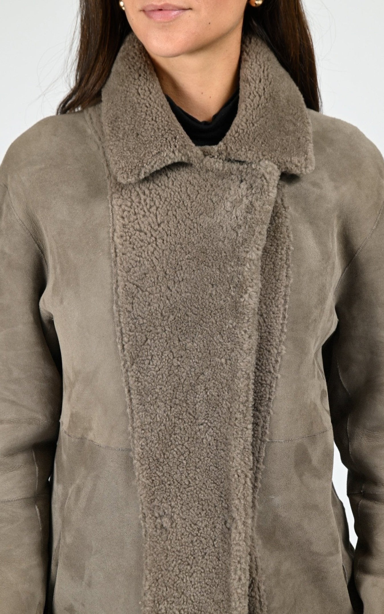 Manteau réversible peau lainée Aina taupe 5