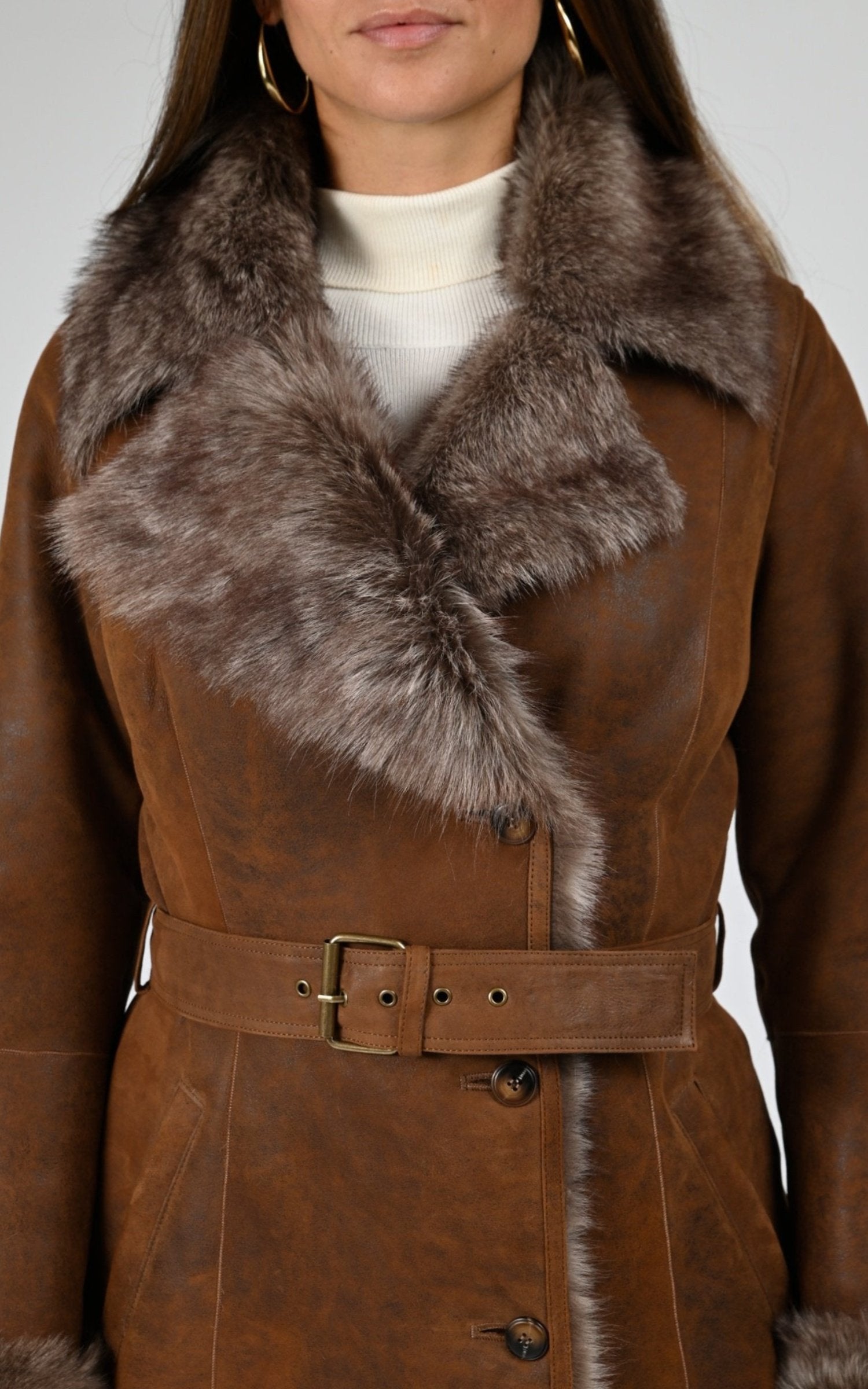 La Canadienne Women's Brown Long Toscana Lamb Coat - La Canadienne