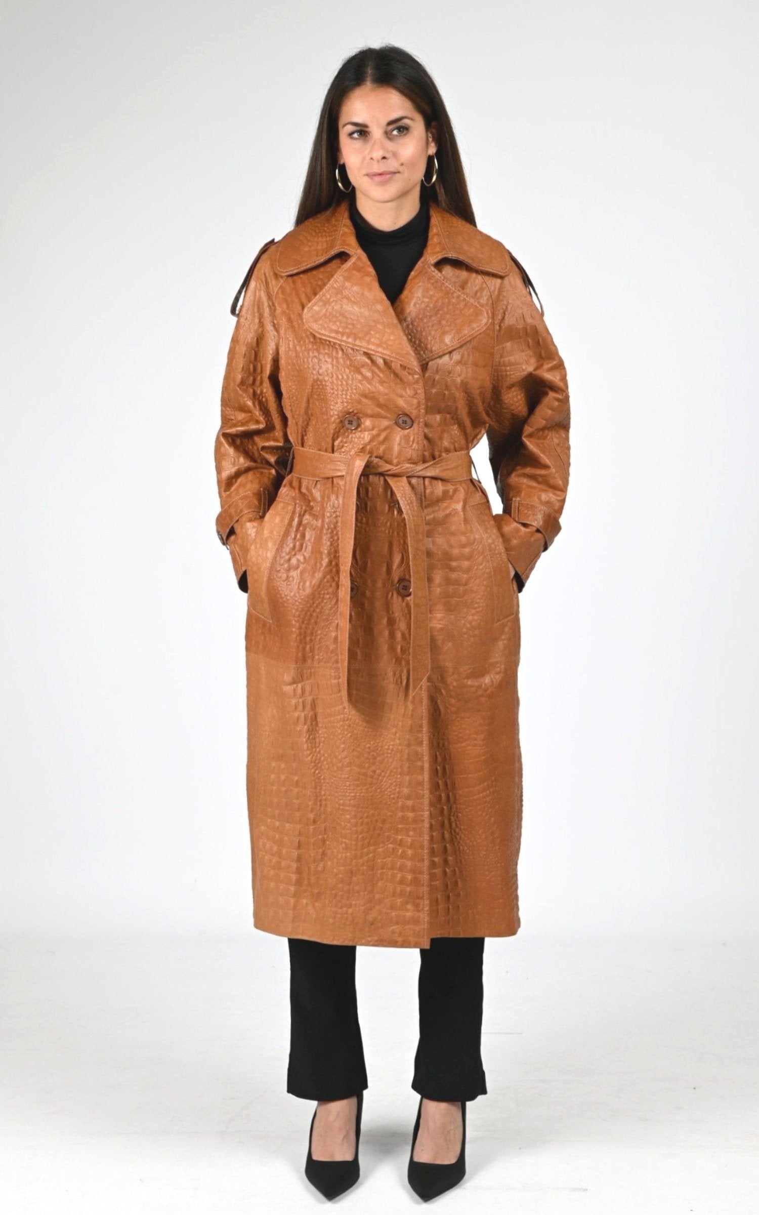 Manteau Cuir Femme Flo-Clo, modèle Betalis leather de couleur cuoio 1