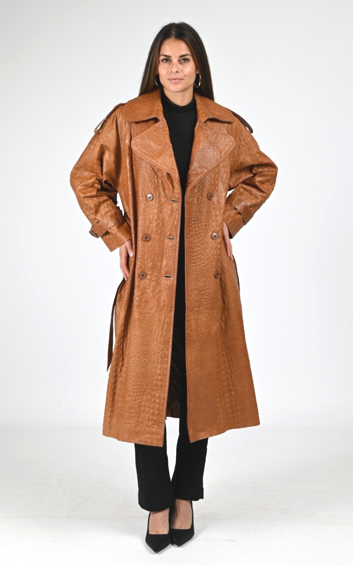 Manteau Cuir Femme Flo-Clo, modèle Betalis leather de couleur cuoio