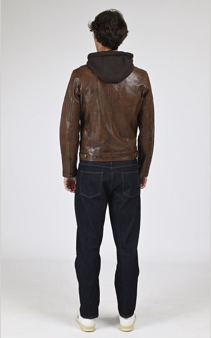 Blouson Cuir Homme Daytona 73, modèle Bishop hood 101126 de couleur marron