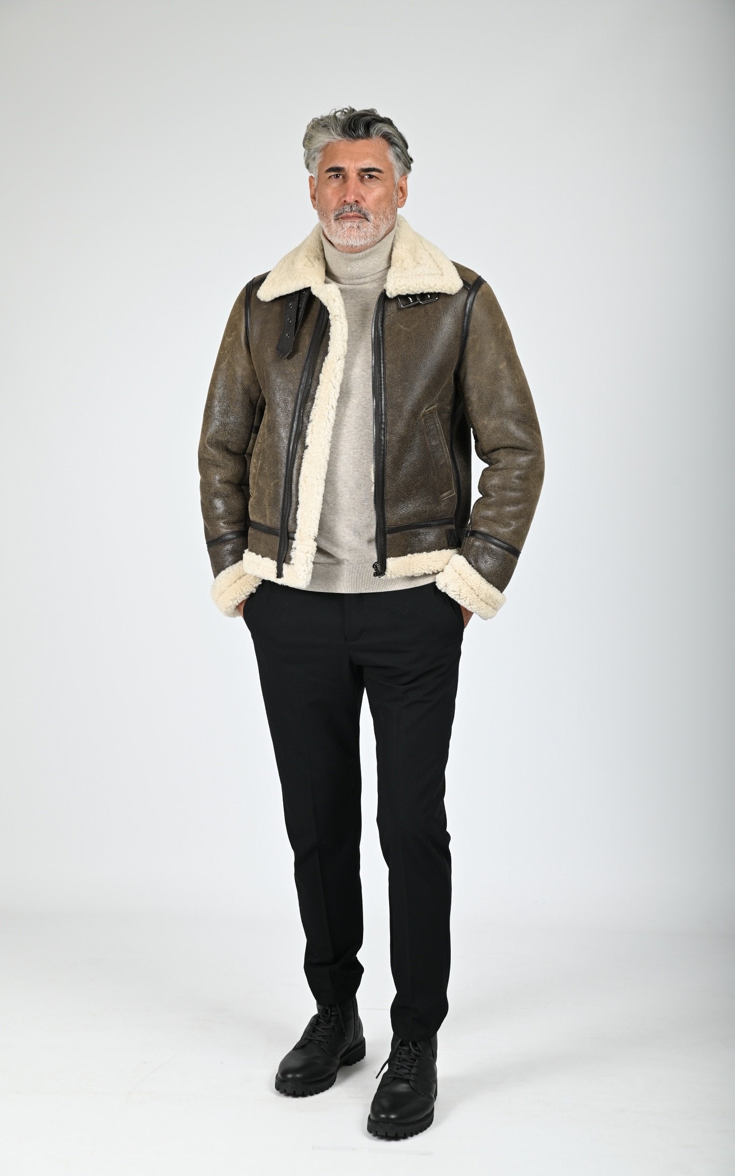 Bombardier en cuir de mouton marron 1