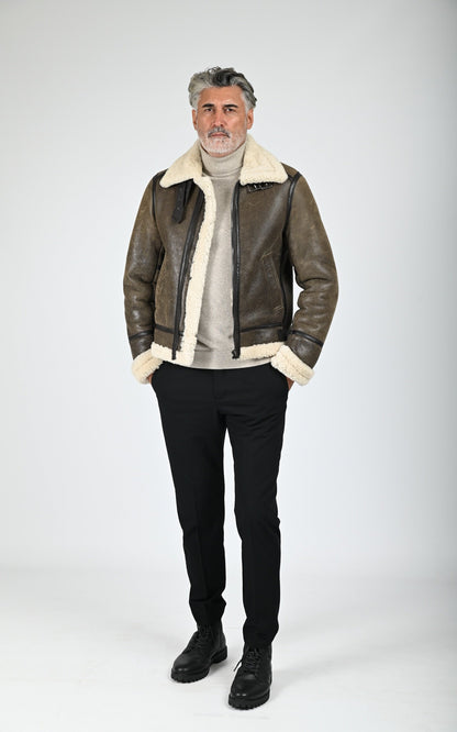 Bombardier en cuir de mouton marron