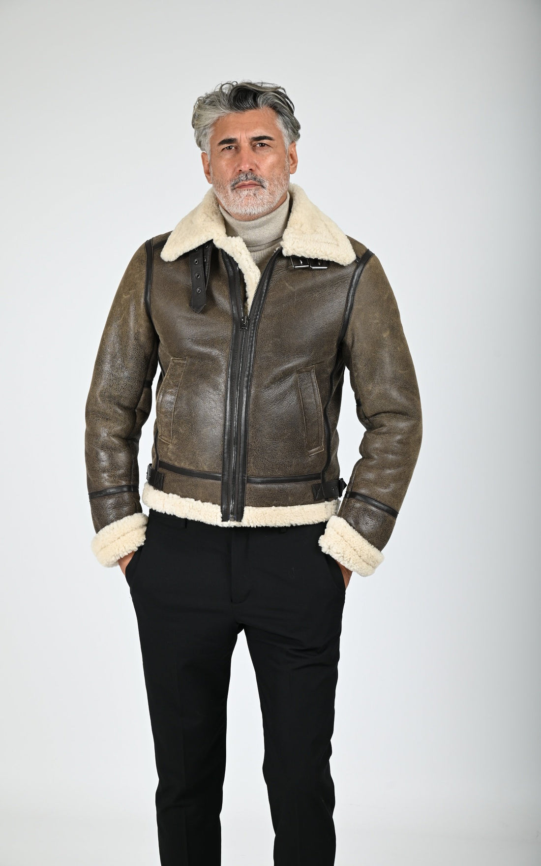 Bombardier en cuir de mouton marron