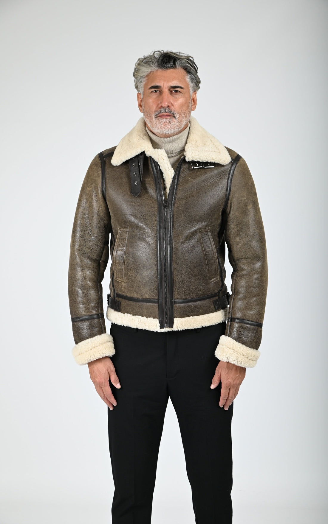 Bombardier en cuir de mouton marron
