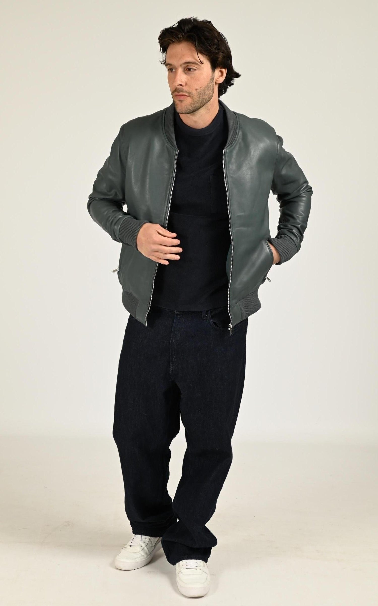 Blouson Cuir Homme Serge Pariente, modèle Bonbon de couleur bleu 2