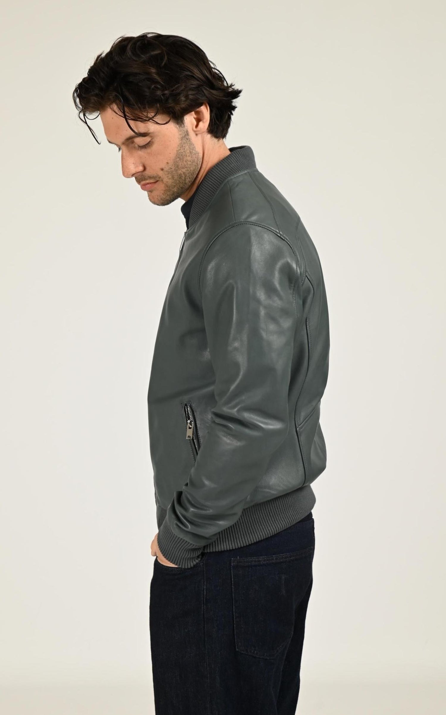 Blouson Cuir Homme Serge Pariente, modèle Bonbon de couleur bleu 3