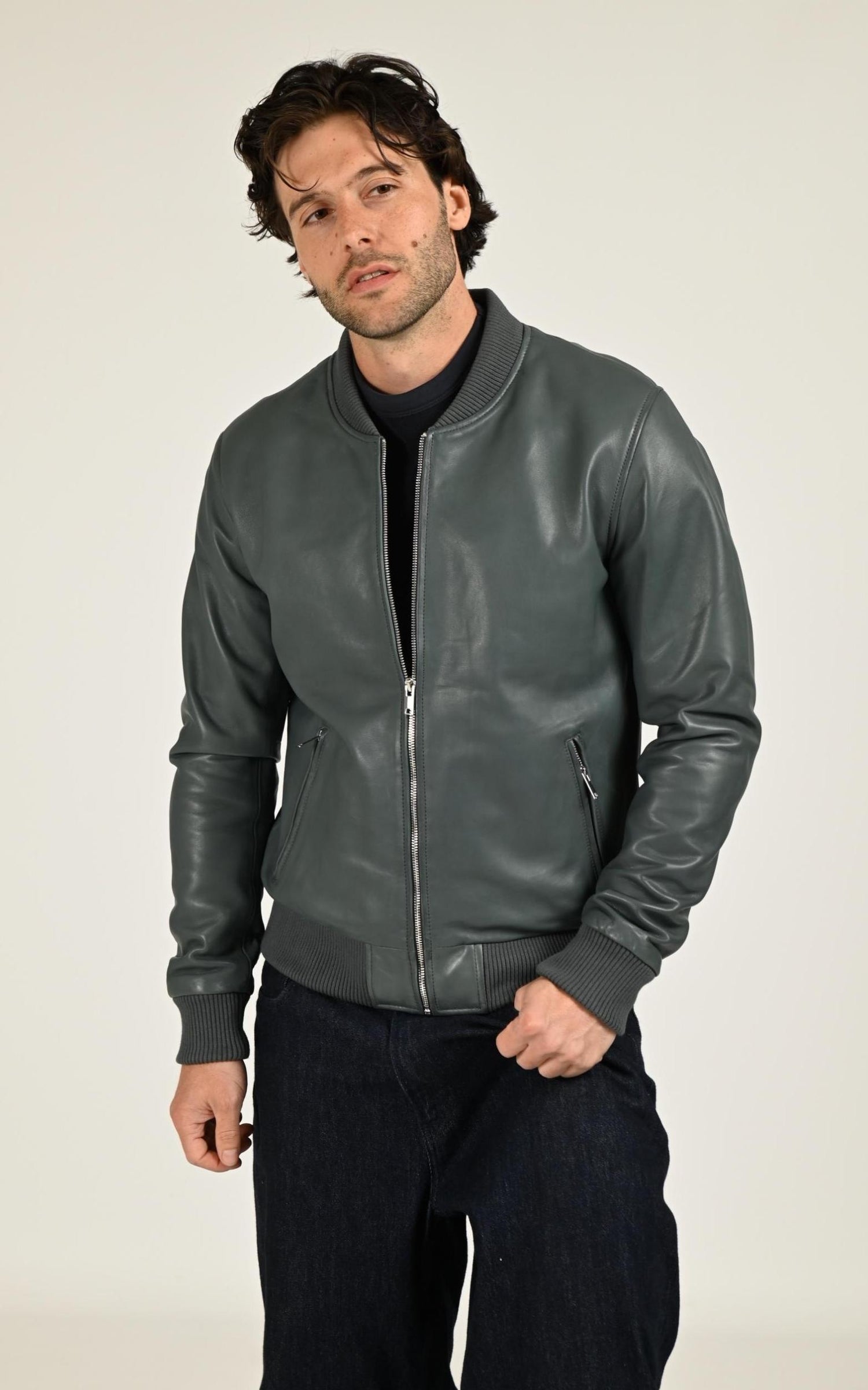 Blouson Cuir Homme Serge Pariente, modèle Bonbon de couleur bleu 1