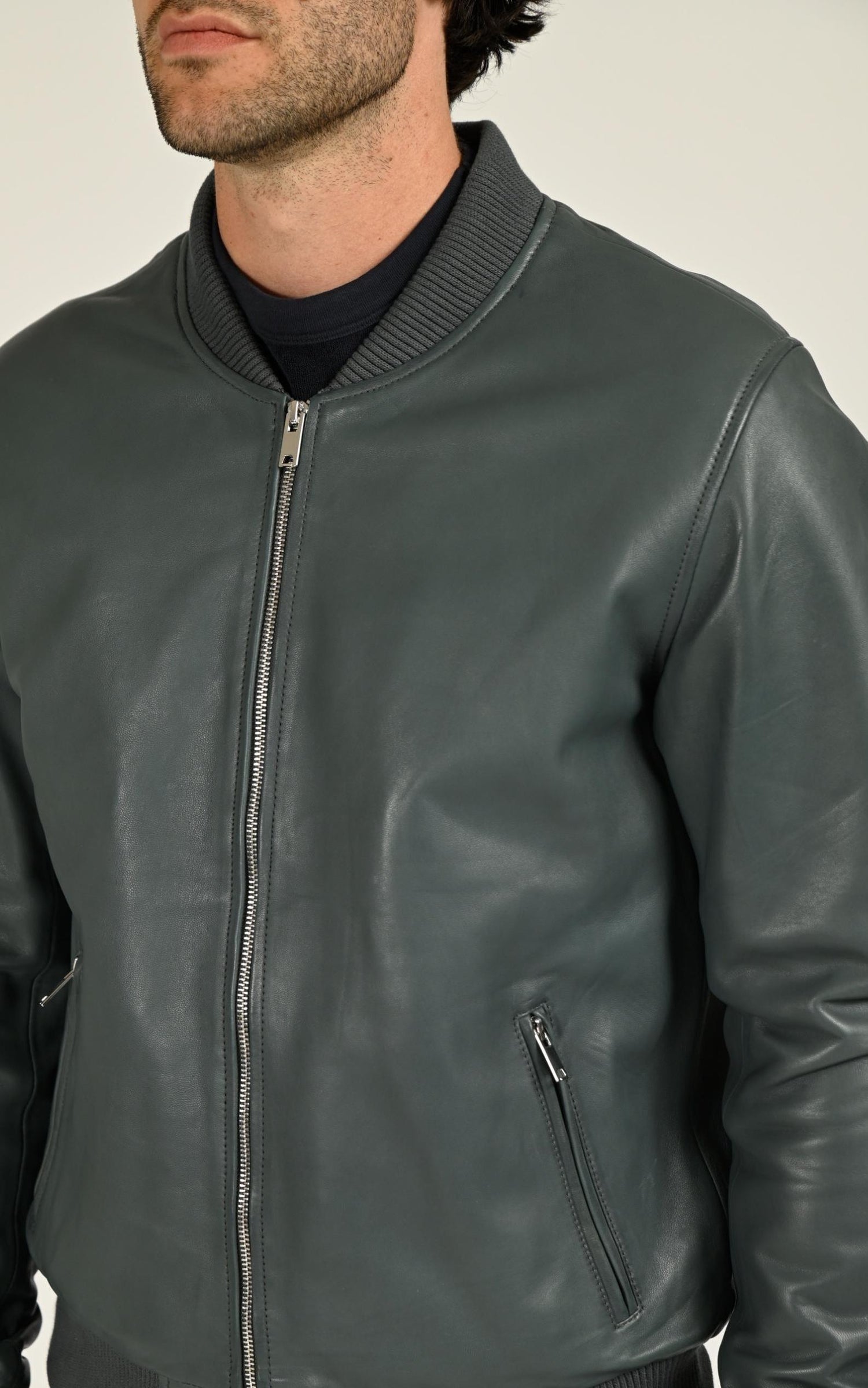 Blouson Cuir Homme Serge Pariente, modèle Bonbon de couleur bleu 4