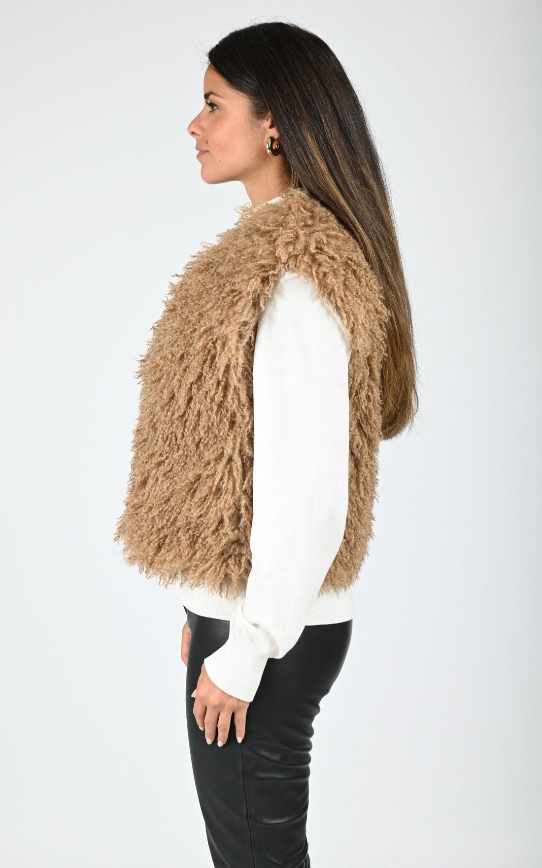 Gilet sans manche fausse fourrure camel
