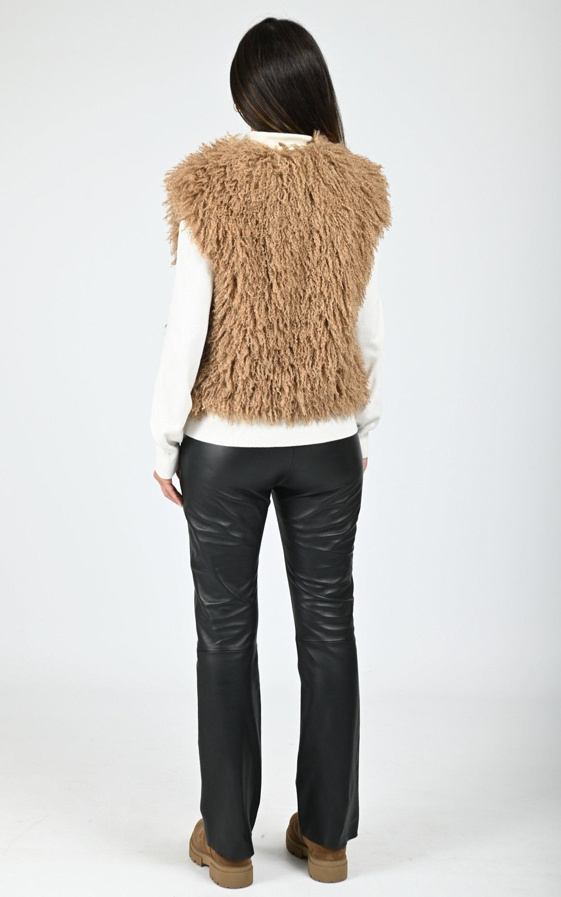 Gilet sans manche fausse fourrure camel