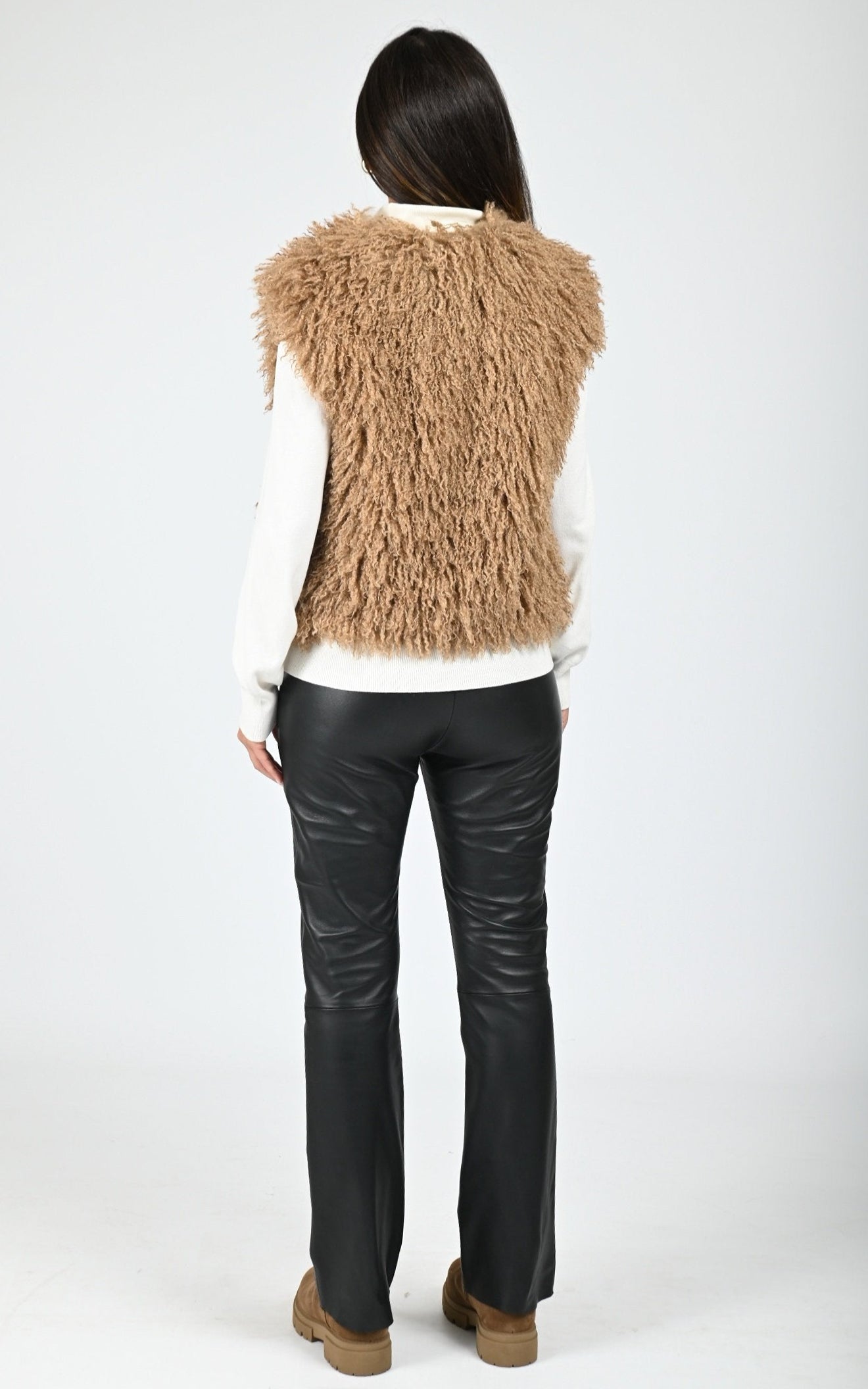 Gilet sans manche fausse fourrure camel