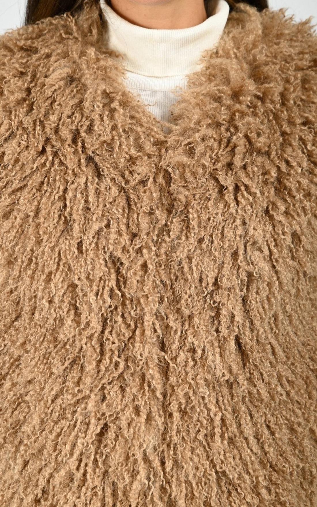 Gilet sans manche fausse fourrure camel