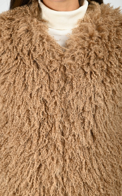 Gilet sans manche fausse fourrure camel