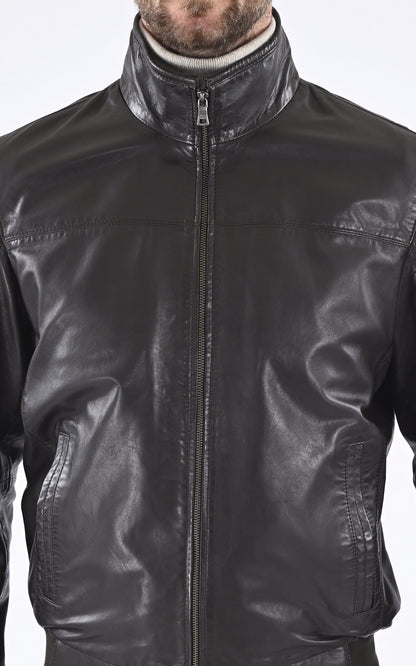 Blouson cuir agneau marron