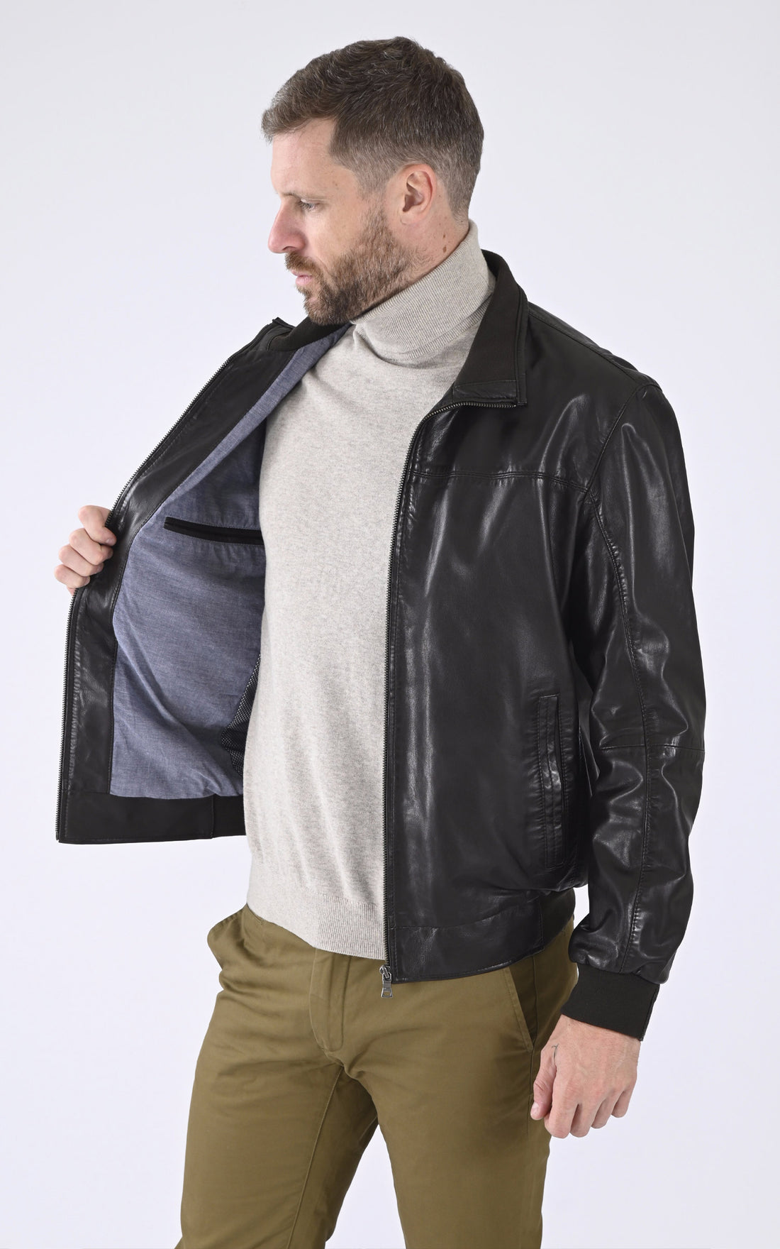 Blouson cuir agneau marron