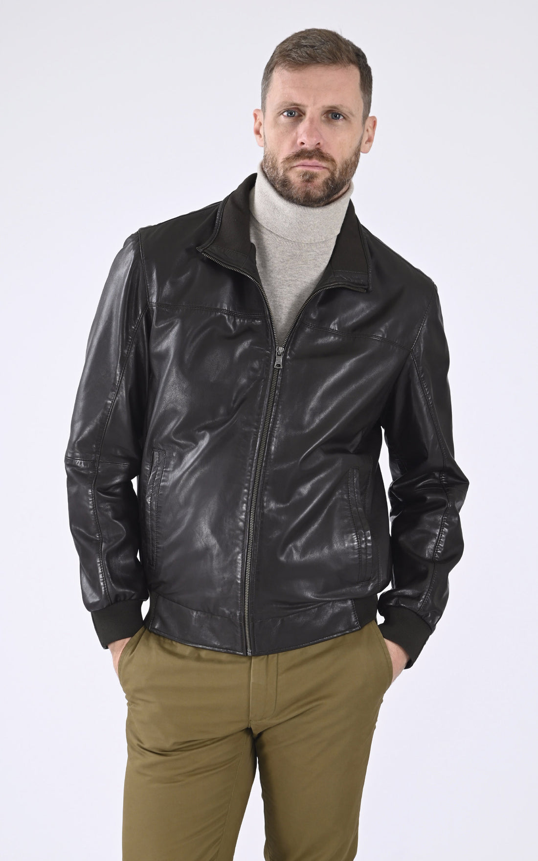 Blouson cuir agneau marron