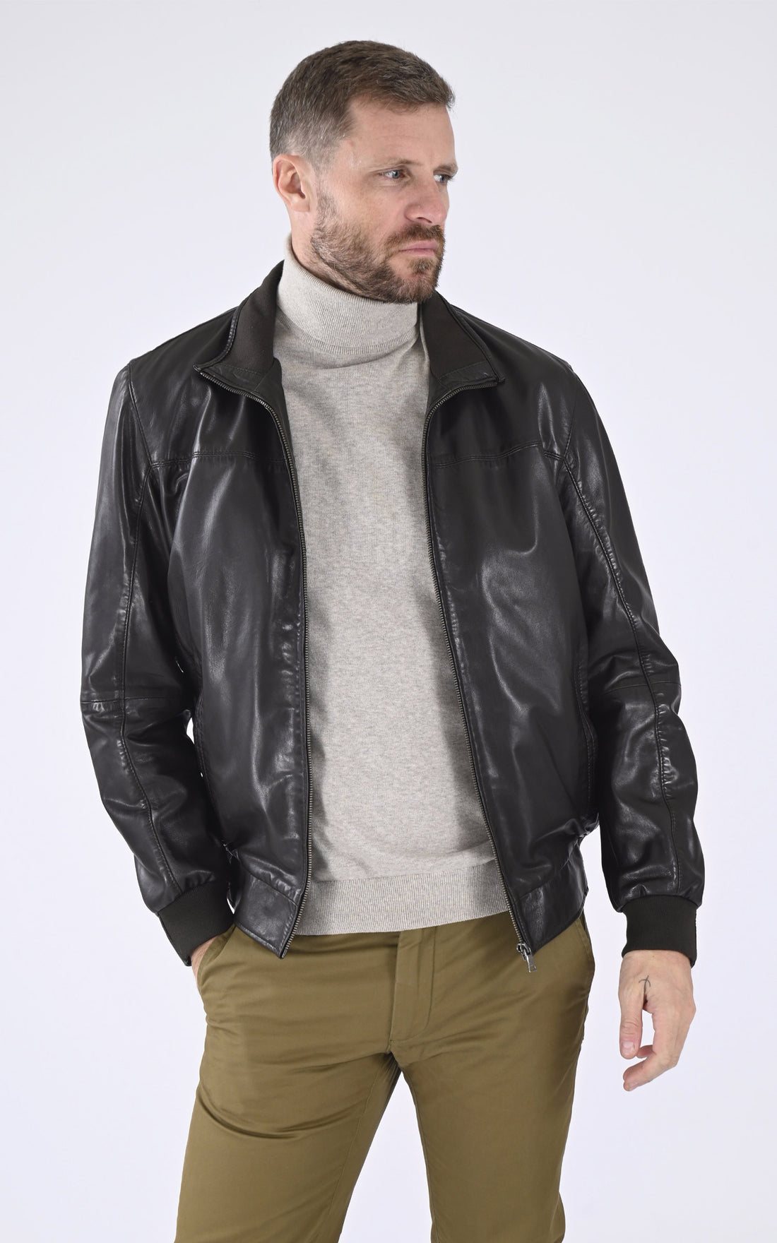 Blouson cuir agneau marron