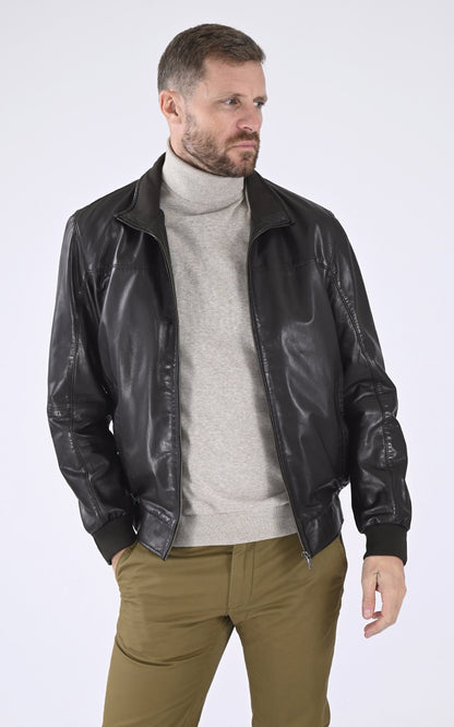 Blouson cuir agneau marron