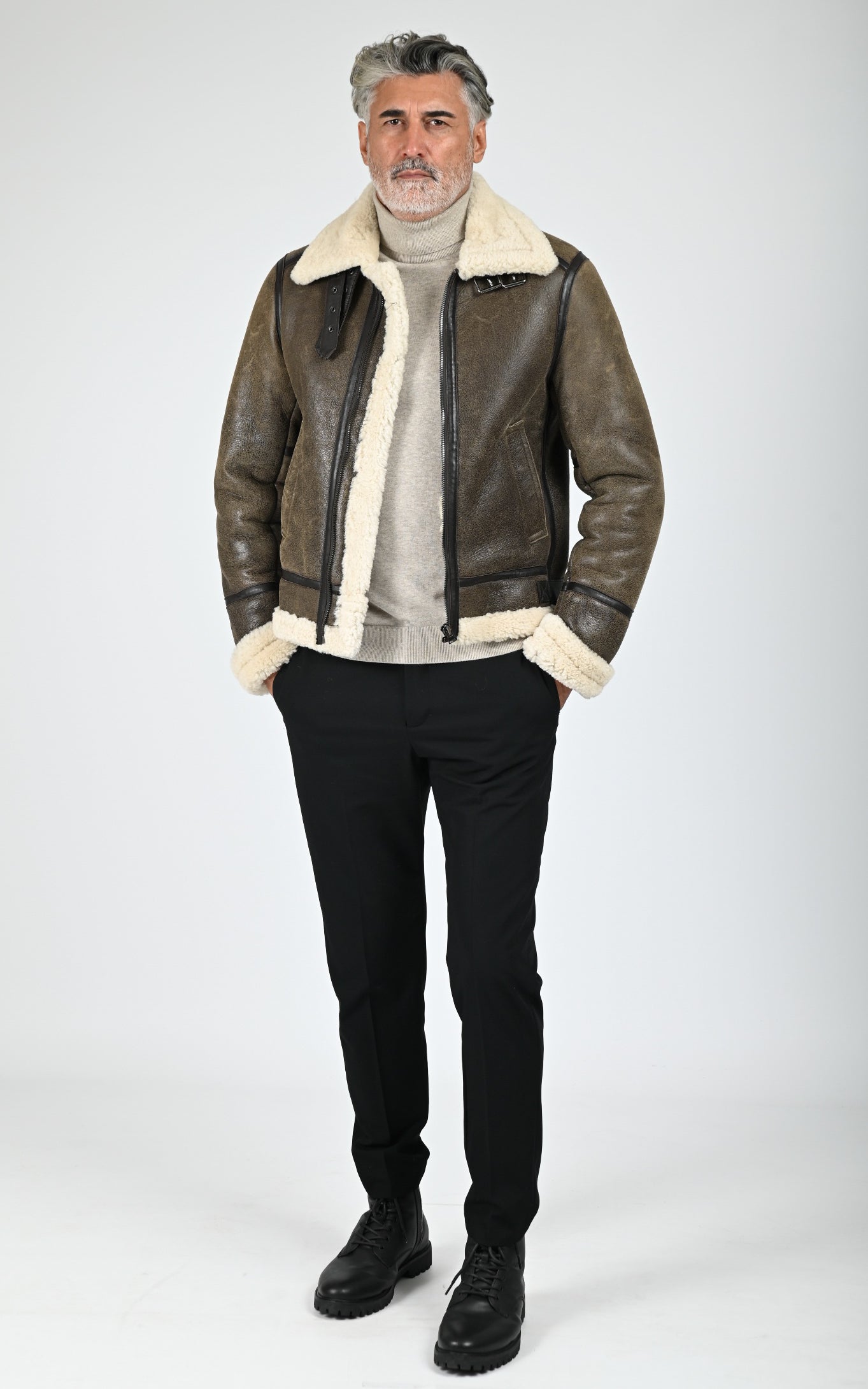 Bombardier en cuir de mouton marron