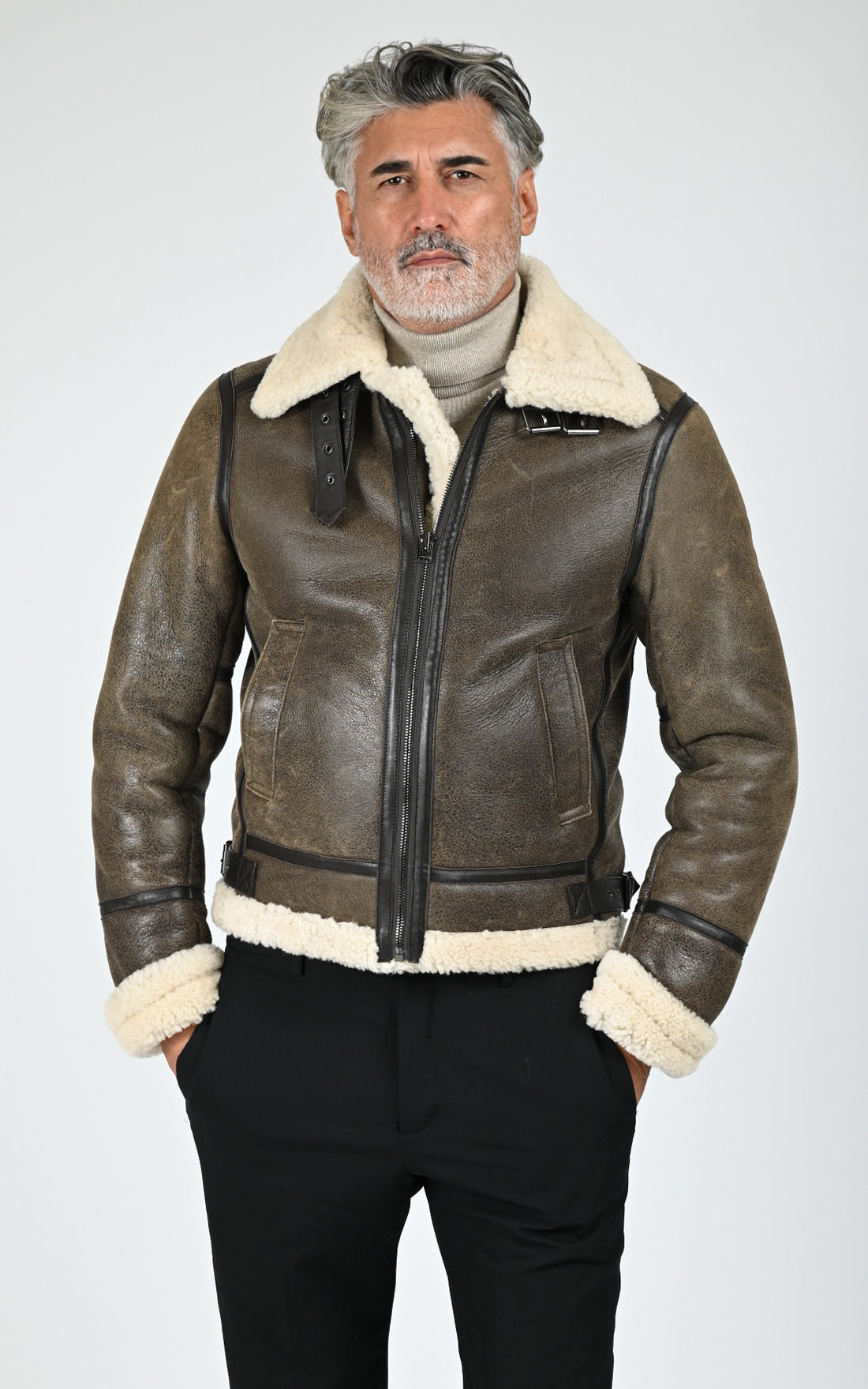 Bombardier en cuir de mouton marron