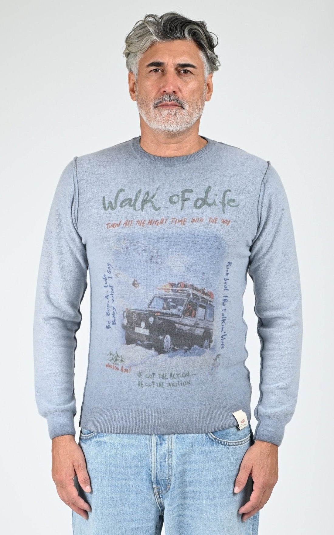 Pull en laine imprimé Bristol bleu