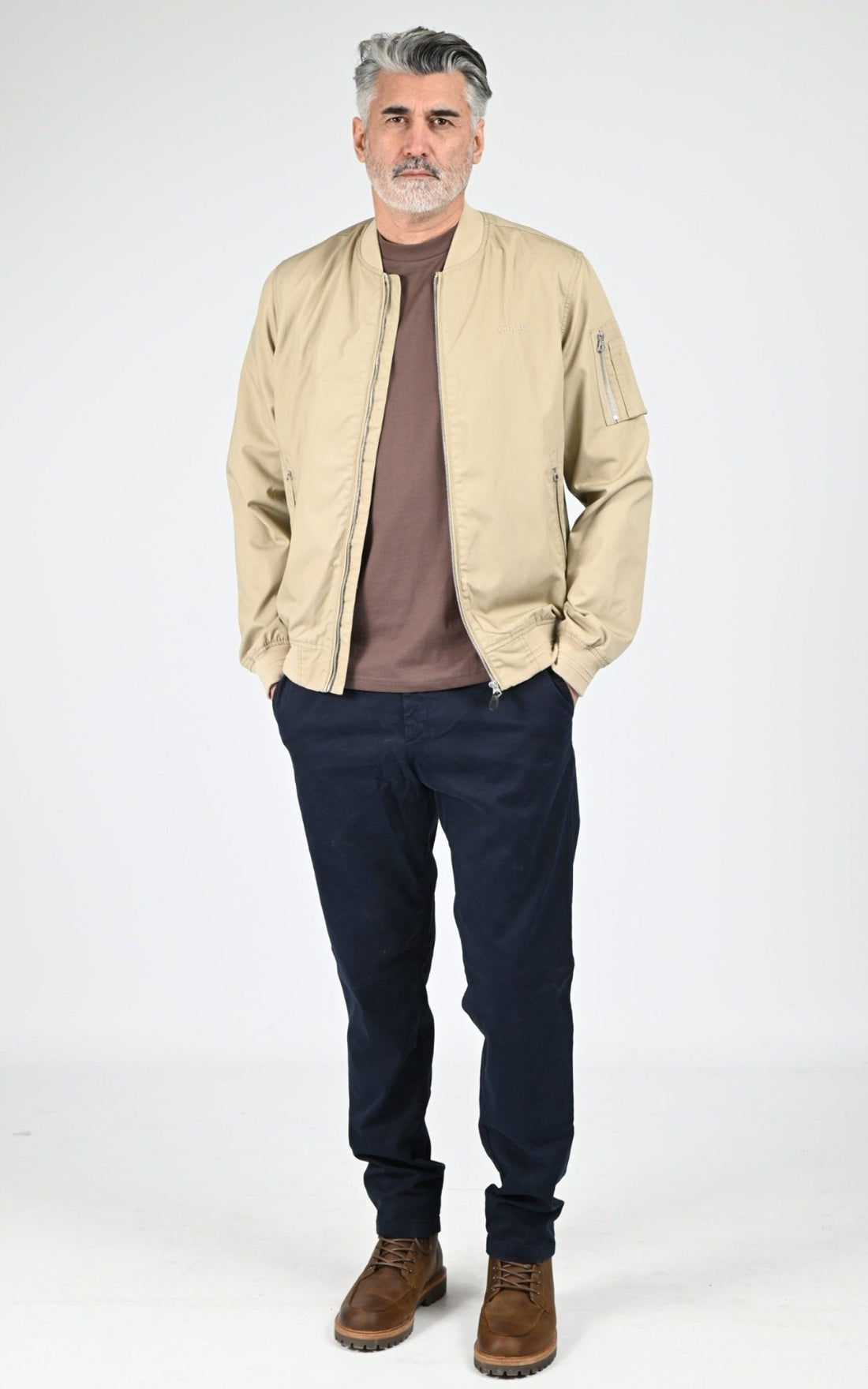 Blouson Textile Homme Jaj -Schott-, modèle Cabers de couleur light beige