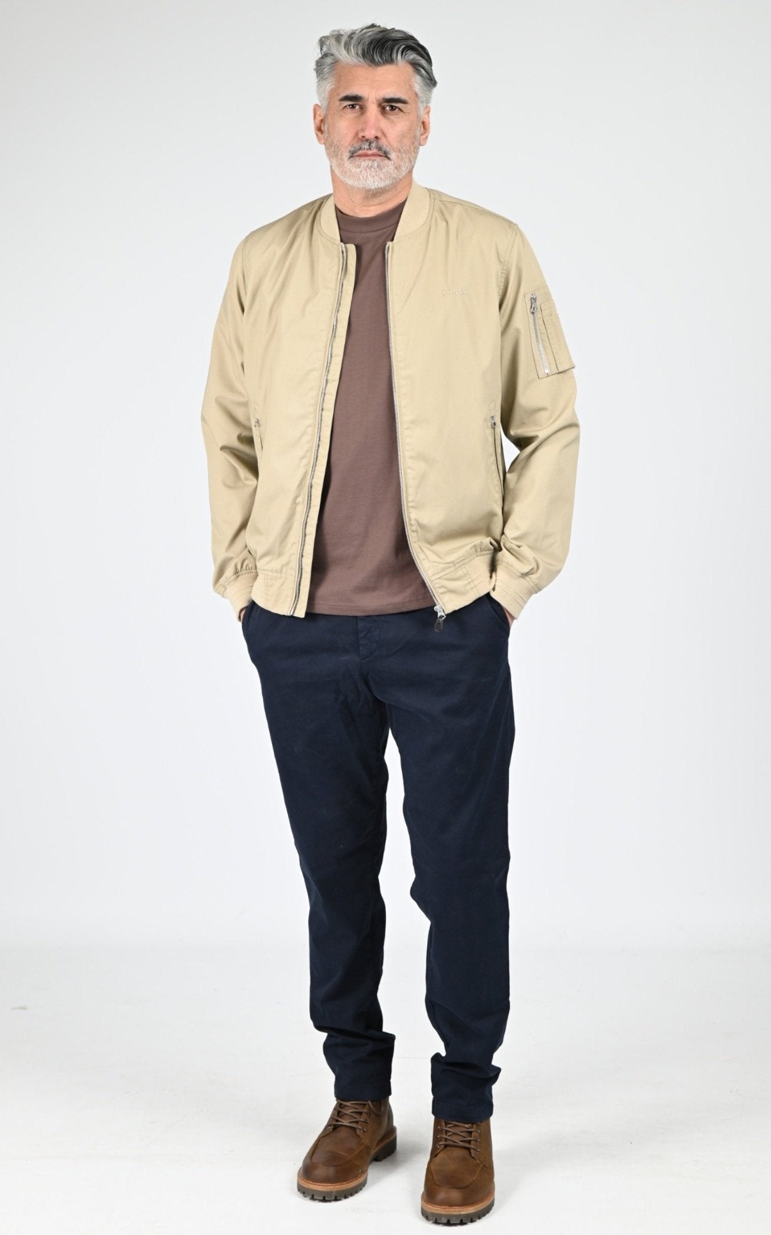 Blouson Textile Homme Jaj -Schott-, modèle Cabers de couleur light beige 2