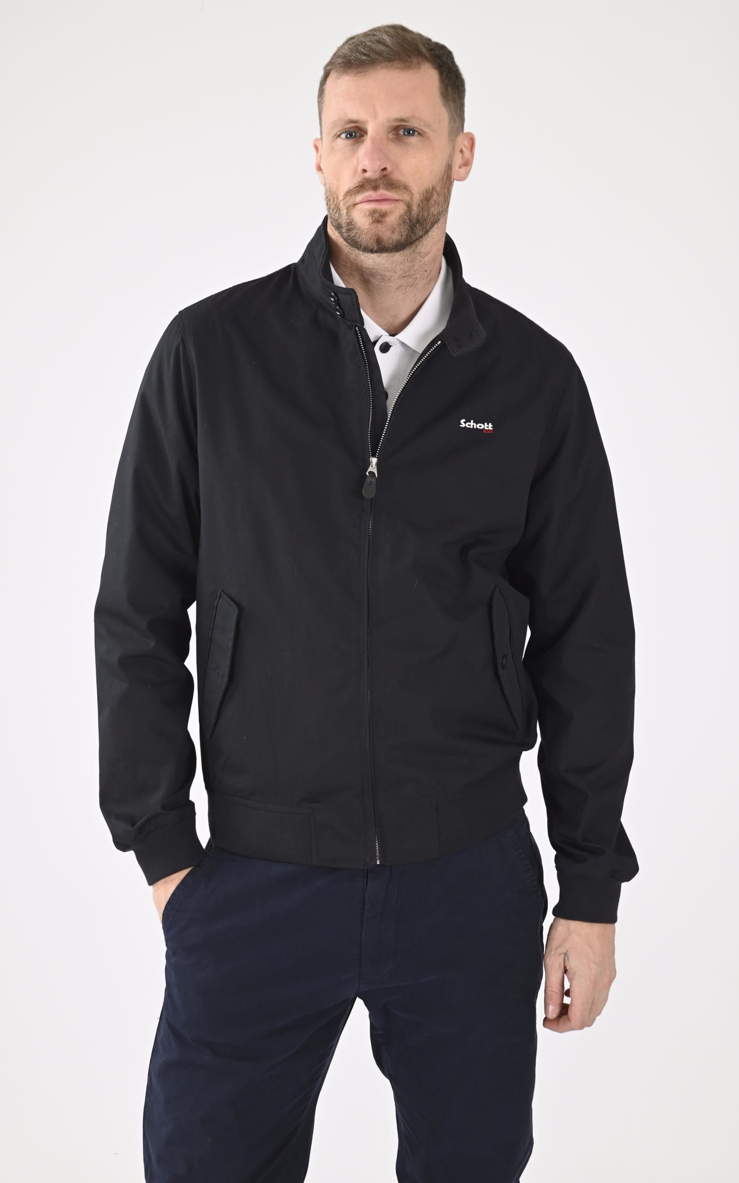 Blouson textile homme Schott, modèle Cabl1220 de couleur Bleu - vue fermée