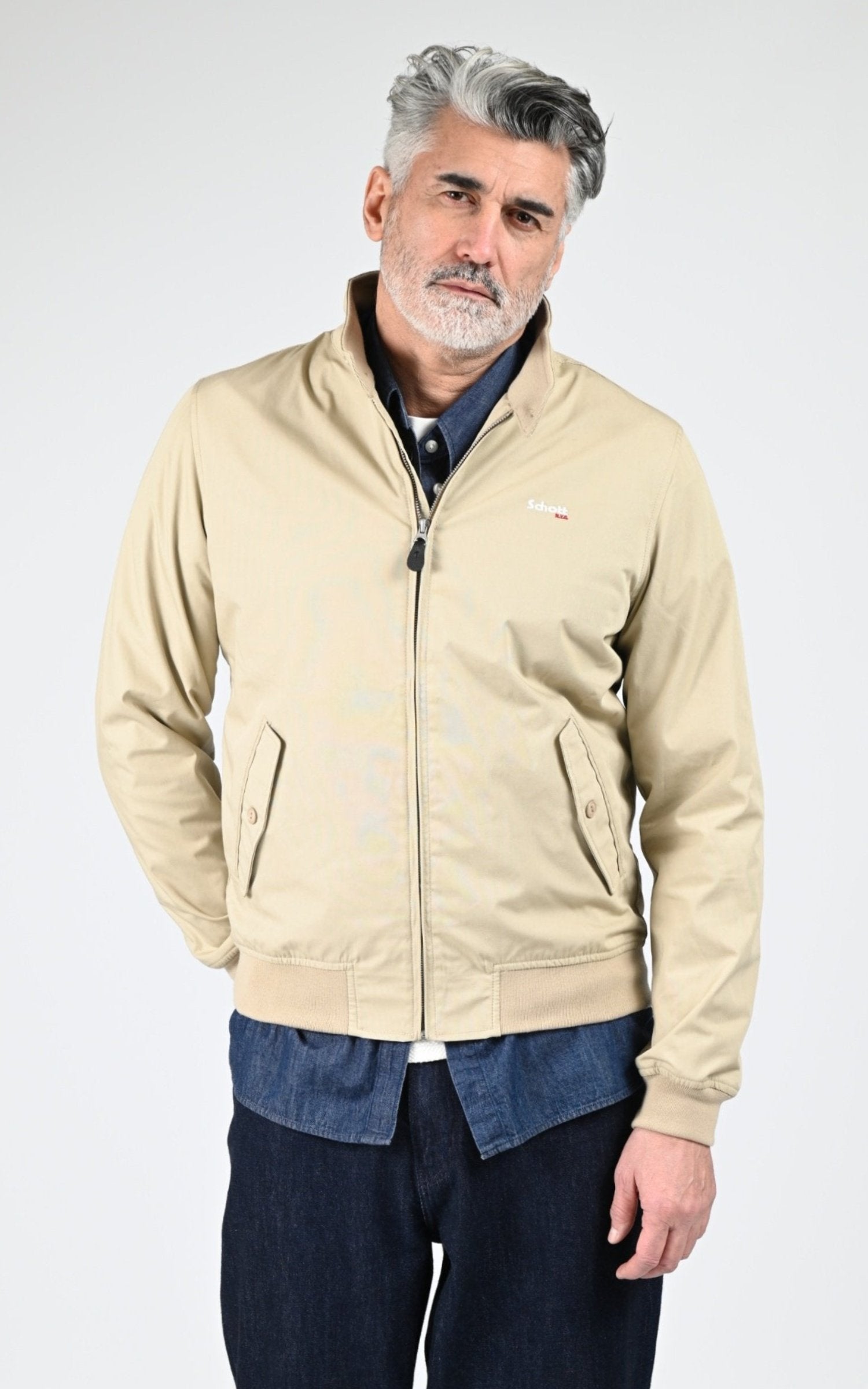 Blouson Textile Homme Schott, modèle Cabl1220 de couleur light beige