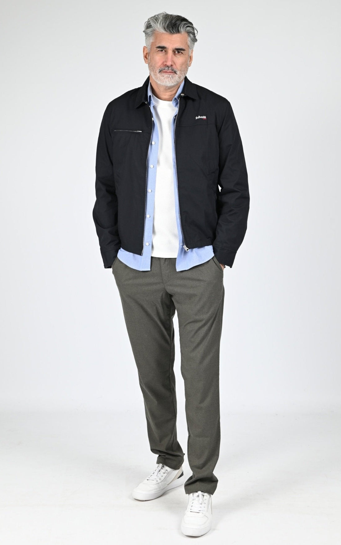 Blouson Textile Homme Jaj -Schott-, modèle Cadams de couleur navy