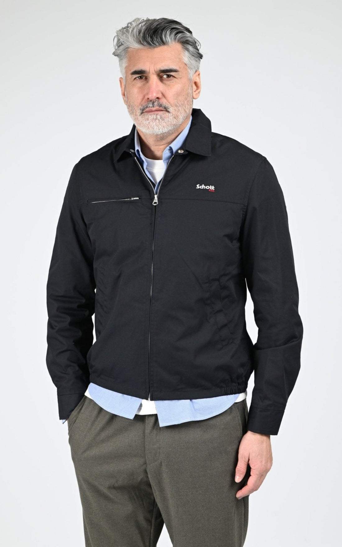 Blouson Textile Homme Jaj -Schott-, modèle Cadams de couleur navy