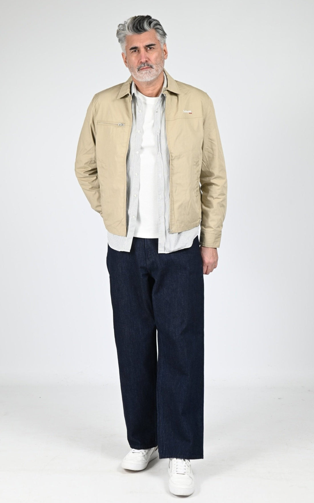 Blouson Textile Homme Jaj -Schott-, modèle Cadams de couleur light beige