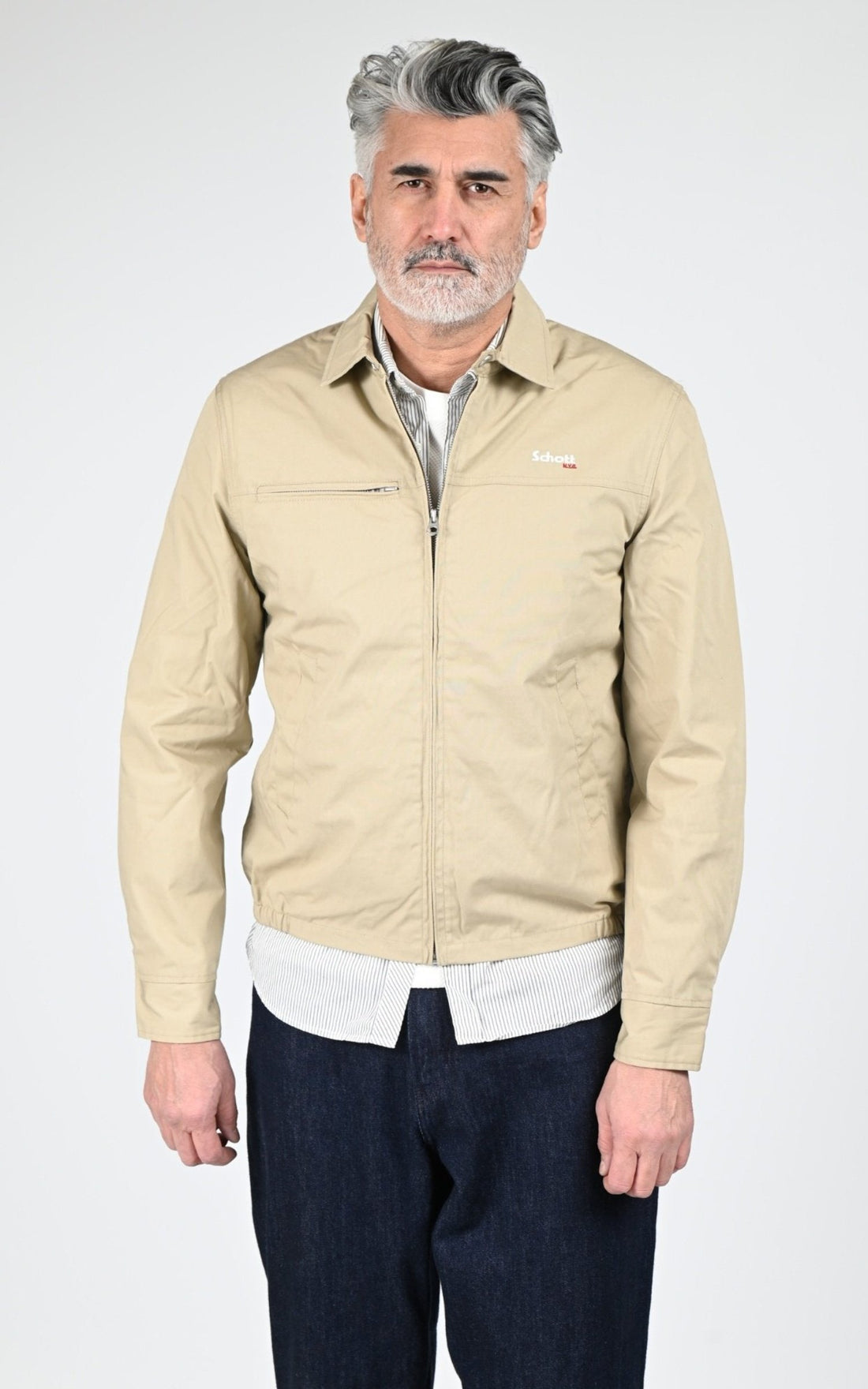 Blouson Textile Homme Jaj -Schott-, modèle Cadams de couleur light beige