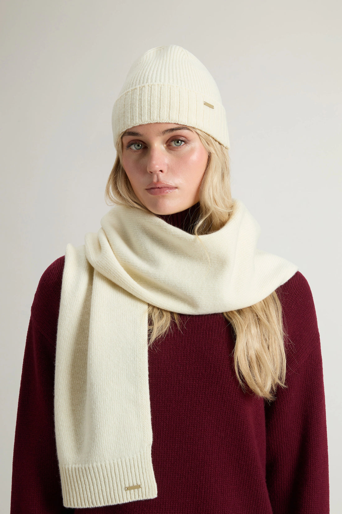Set bonnet et écharpe laine blanc