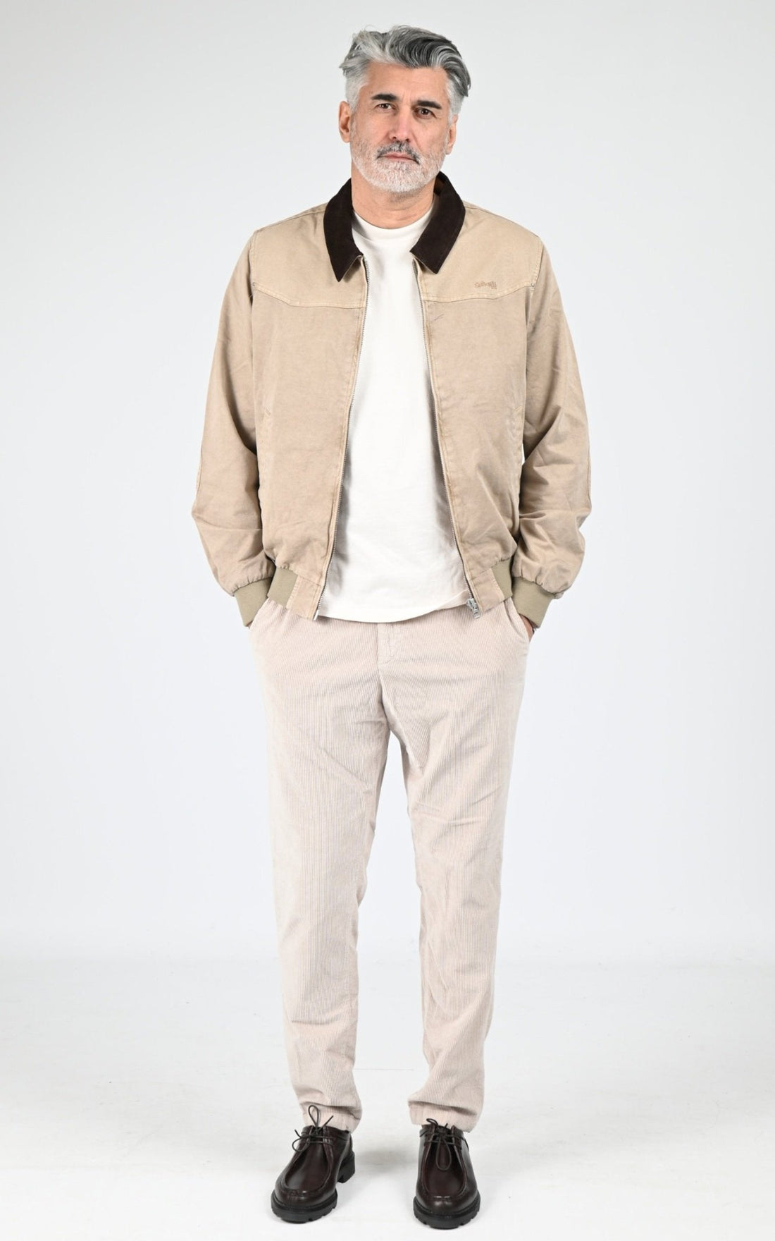 Blouson Textile Homme Jaj -Schott-, modèle Chalk de couleur taupe