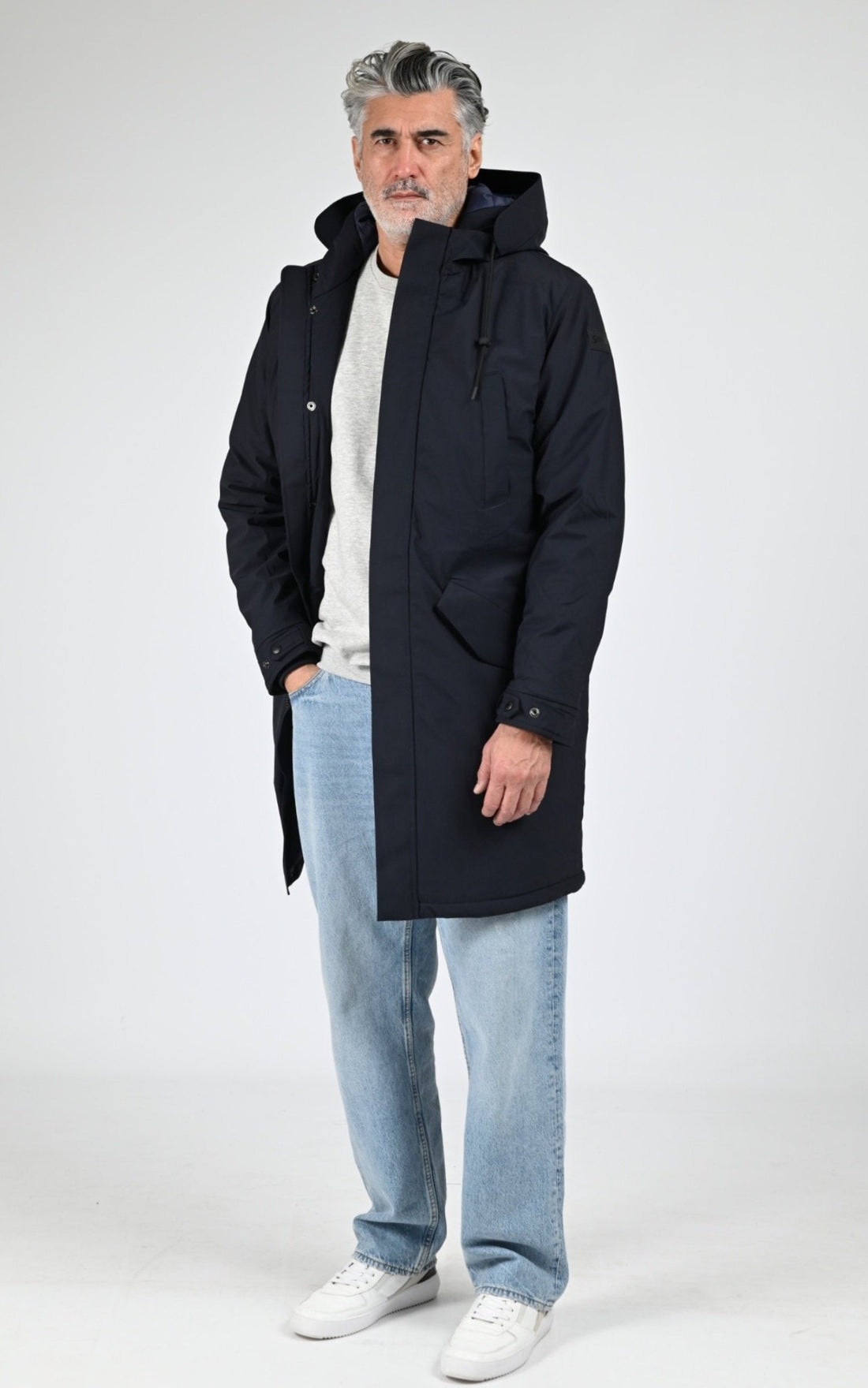 Parka Textile Homme Schott, modèle Chasen de couleur navy